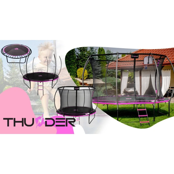 Батут THUNDER INSIDE ULTRA з внутрішньою сіткою 12 футів 374 см чорно-рожевий