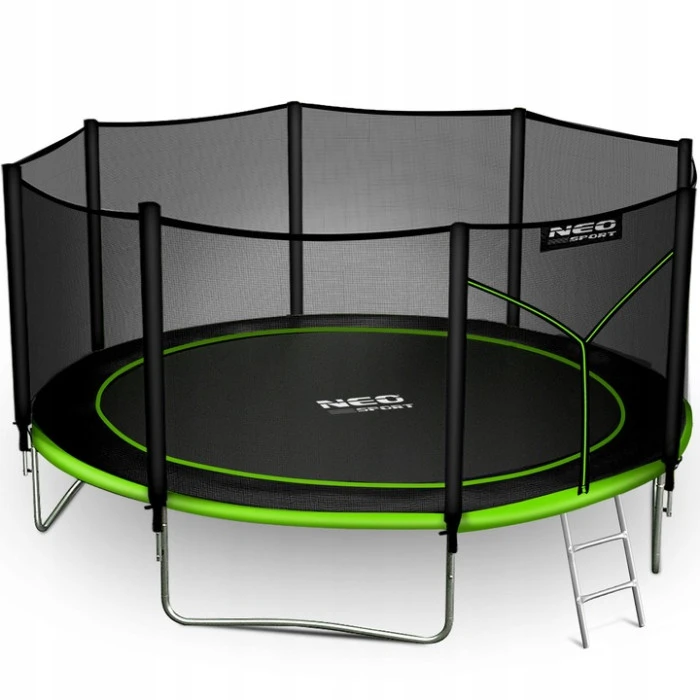 Батут Neo-Sport NS-14Z231 с наружной сеткой 14 футов 435 см, черно-зеленый.