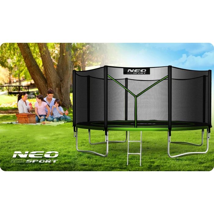 Батут Neo-Sport NS-14Z231 с наружной сеткой 14 футов 435 см, черно-зеленый.