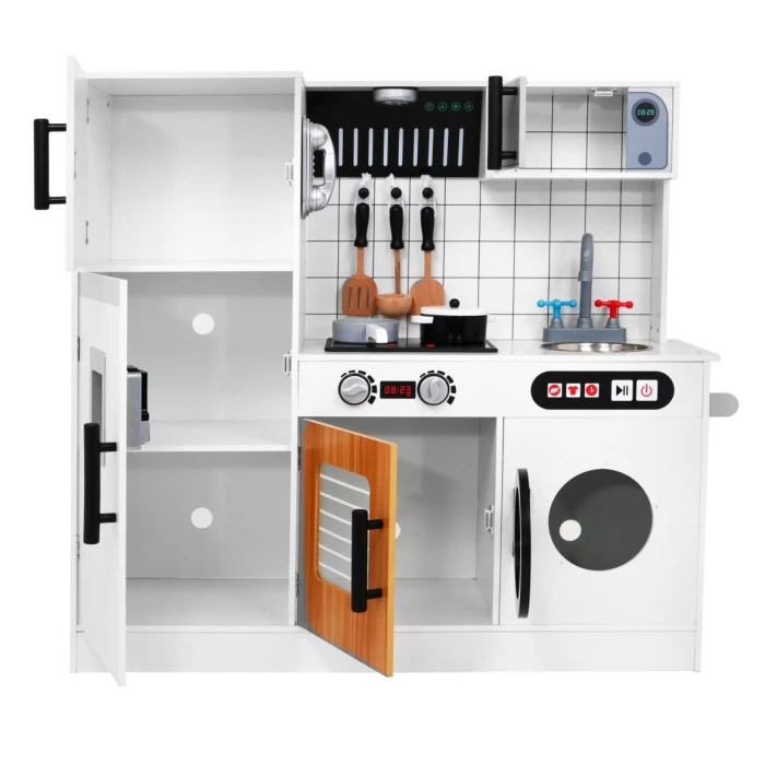 Большая деревянная детская кухня 3+ белая + Интерактивные Звуки Свет + Аксессуары