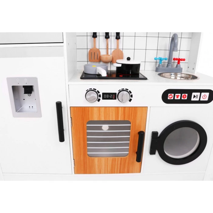 Большая деревянная детская кухня 3+ белая + Интерактивные Звуки Свет + Аксессуары