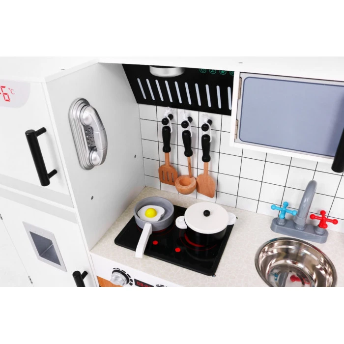Большая деревянная детская кухня 3+ белая + Интерактивные Звуки Свет + Аксессуары