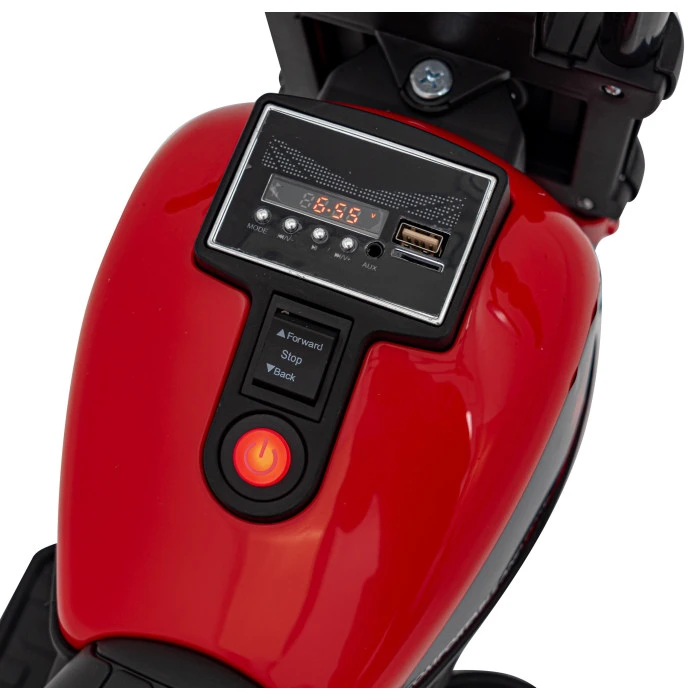 Дитячий акумуляторний мотоцикл Чоппер FASTER, Червоний + FM Радіо + Аудіо панель + LED