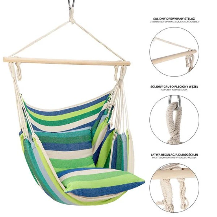 Гамак-кресло подвесное одноместное NILS CAMP NC3107, 103 х 99 см - зелено-синее