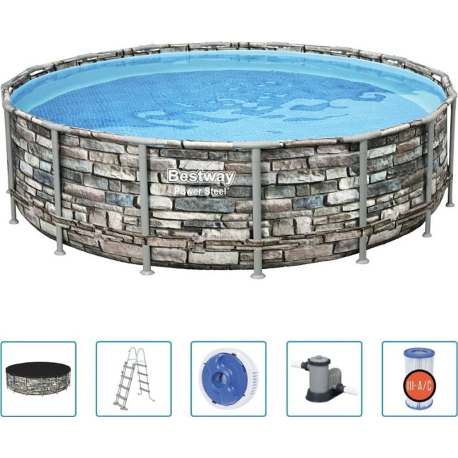 Бассейн каркасный Bestway 56966 Power Steel 488 см – коричневый