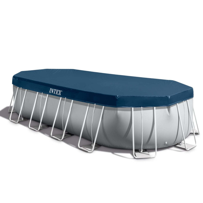 Бассейн каркасный овальный 21в1 INTEX 26798, 610 x 305 x 122 см, серый + машина для создания пузырей.