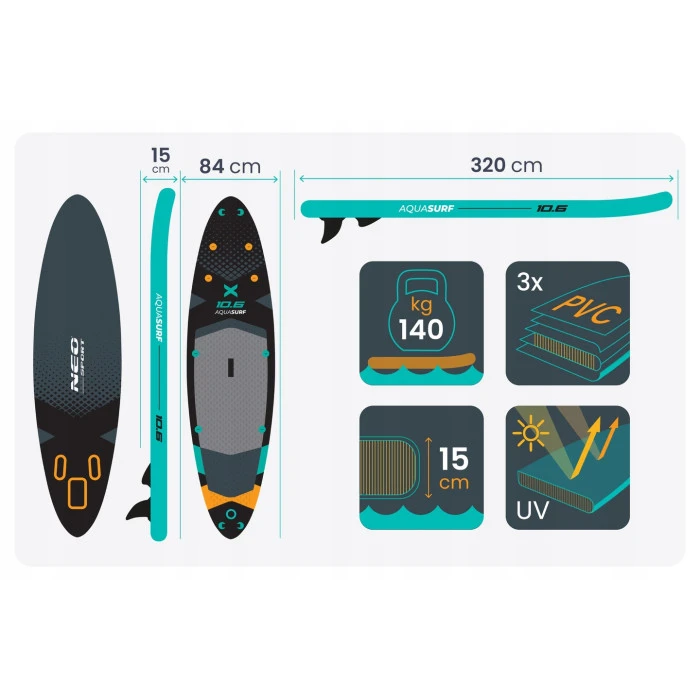 Надувная SUP доска (Сапборд) Neo-Sport 170207 Aquasurf 320 х 84 х 15 см
