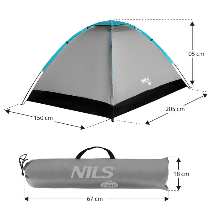 Намет двомісний NILS CAMP NC3021, 205 х 150 х 105 см, сірий