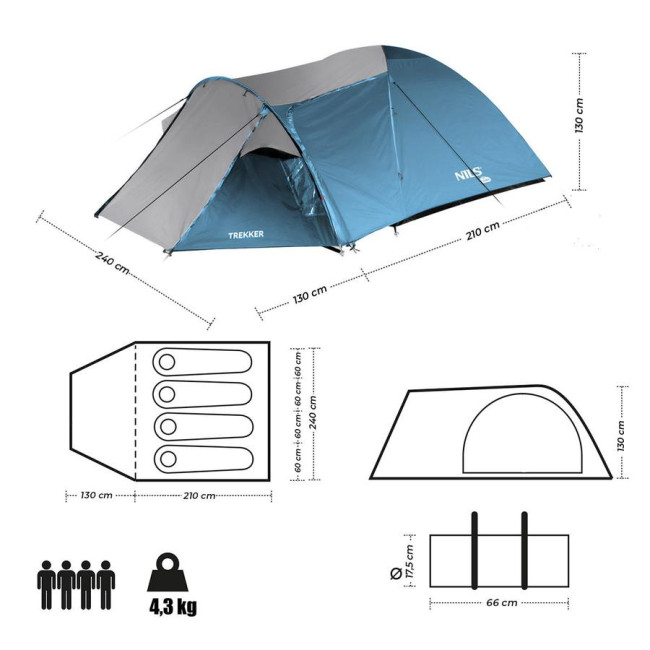 Кемпінговий намет NILS CAMP NC6012 TREKKER сіро-зелений