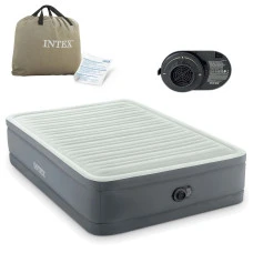 Надувная кровать полуторная Intex 64904 ND Серо-оливковый (137-191-46см) со встроенным электрическим насосом