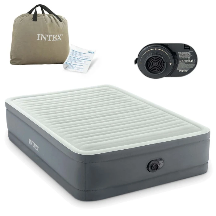 Надувная кровать полуторная Intex 64904 ND Серо-оливковый (137-191-46см) со встроенным электрическим насосом