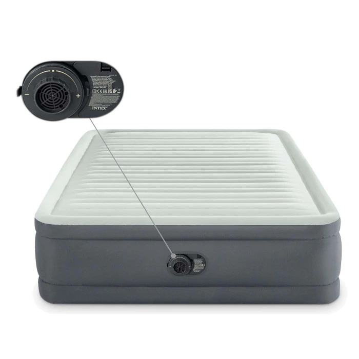 Надувная кровать полуторная Intex 64904 ND Серо-оливковый (137-191-46см) со встроенным электрическим насосом