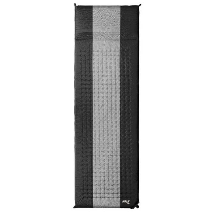 Коврик самонадувающийся NILS CAMP NC4340, 195 х 60 х 5 см - черно-серый