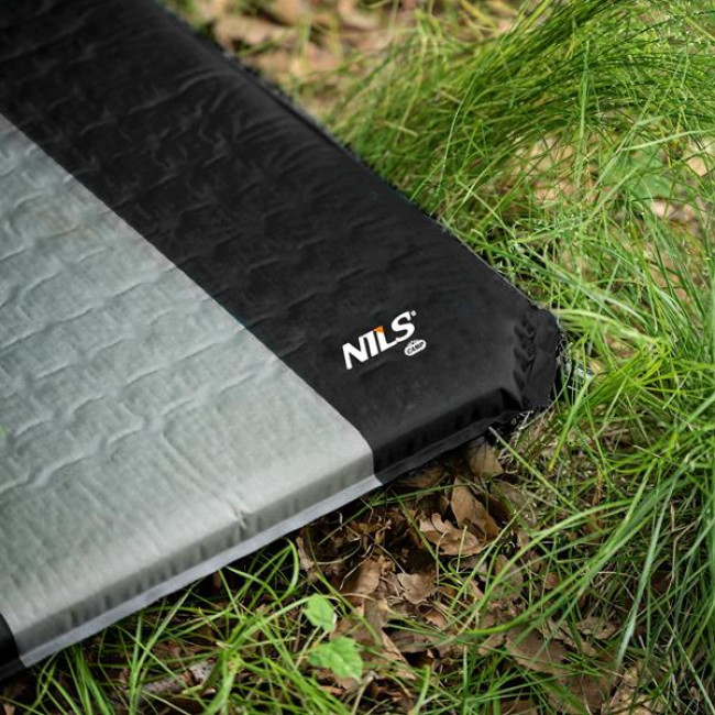 Коврик самонадувающийся NILS CAMP NC4340, 195 х 60 х 5 см - черно-серый