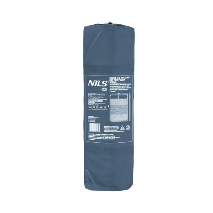 Коврик двухместный самонадувающийся с подушкой NILS CAMP NC4060, 186 х 130 х 3 см - серый