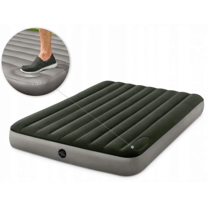 Матрас надувной Intex 64763 со встроенным насосом 203x152x25 см, черно-серый.