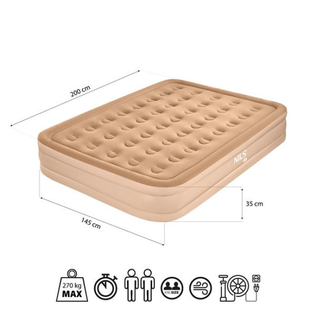 Матрац надувний двомісний NILS CAMP NC2808 з електронасосом 200 х 145 х 35, бежевий