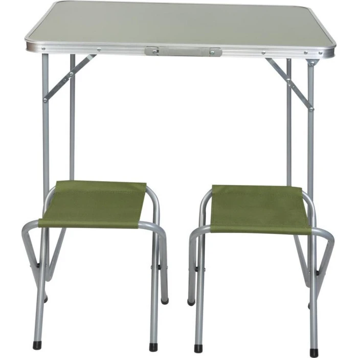 Стіл кемпінговий розкладний Enero і 2 стільці 80 x 60 x 70 см - зелений