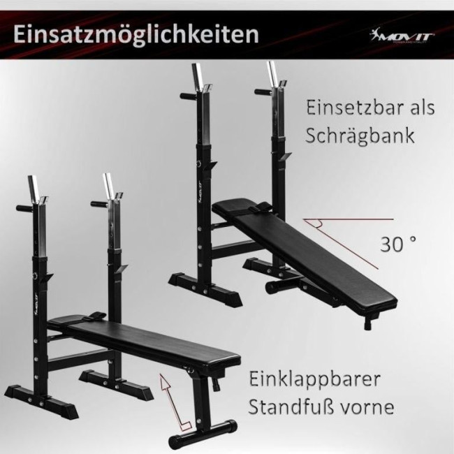 Скамейка Movit Fitness + набор гантелей 30 кг.