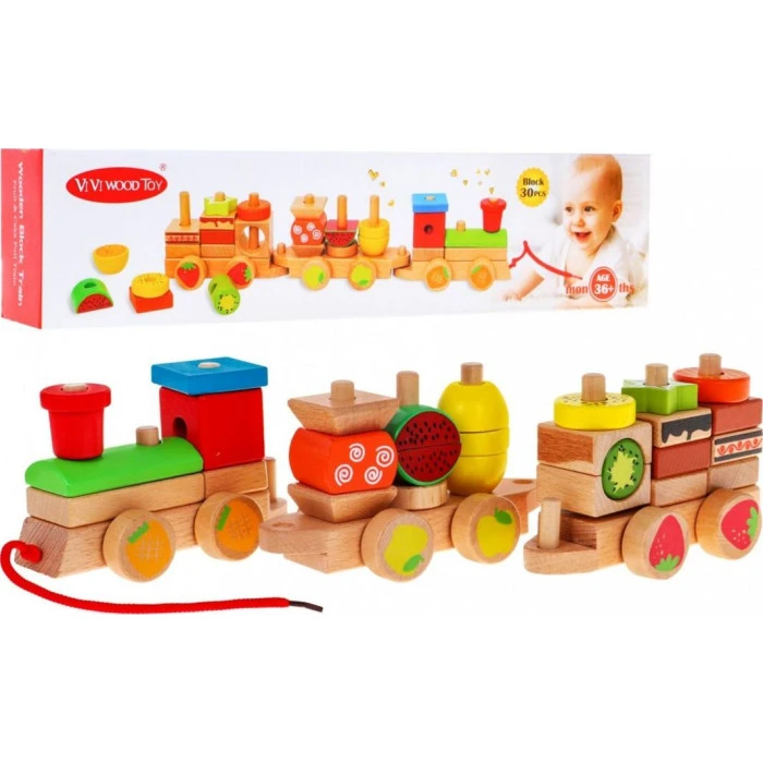 Дерев'яний паровозик з сортерами для дітей 3+