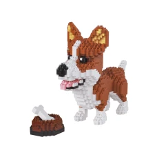 Детский конструктор Ramiz 6115 Welsh Corgi с мисочкой на костью 1200 эл, коричнево-белый