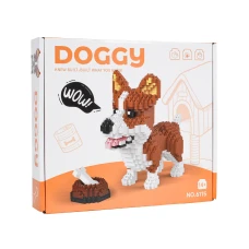 Детский конструктор Ramiz 6115 Welsh Corgi с мисочкой на костью 1200 эл, коричнево-белый