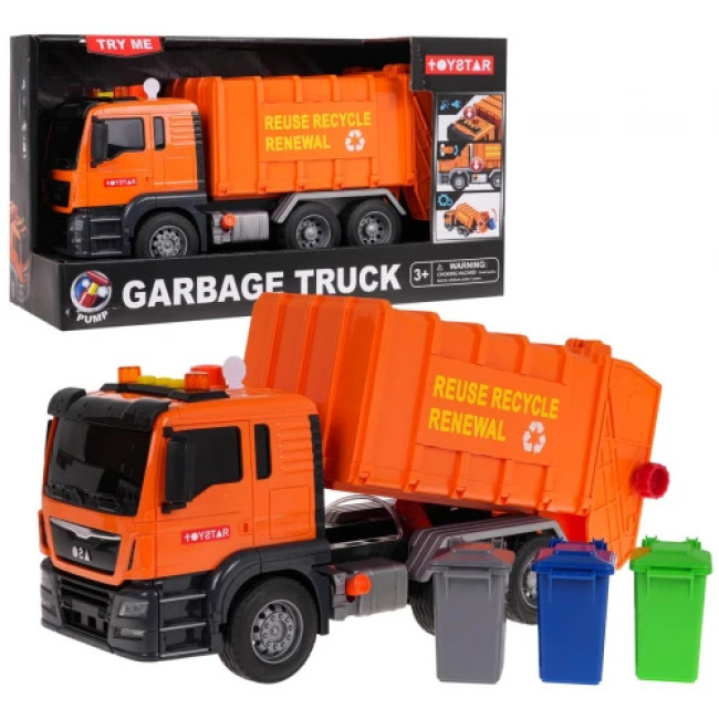 Оранжевый мусоровоз с функцией звука + аксессуары