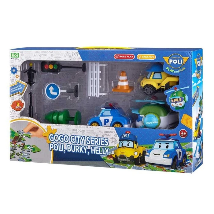 Набор детских машинок Roi Visual Городская серия GoGo Полли, Бакки, Хелли + аксессуары