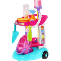 Візок для прибирання великий дитячий 3+ Інтерактивний пилосос + Швабра Мітла Совок + Аксесуари 10 шт.