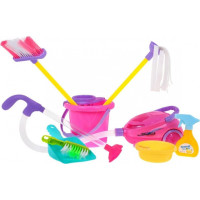 Візок для прибирання великий дитячий 3+ Інтерактивний пилосос + Швабра Мітла Совок + Аксесуари 10 шт.