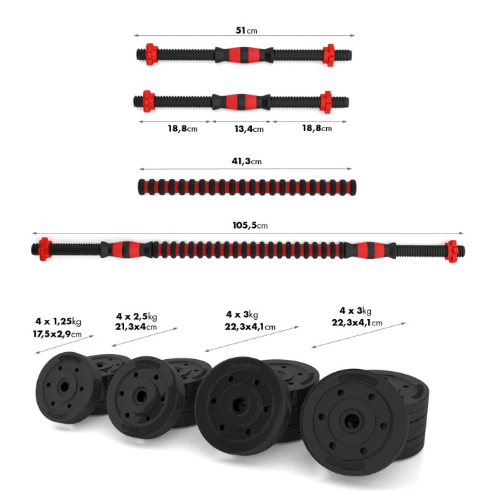 Набір штанга+гантелі HMS SGP40 - 40 кг, чорно-червоний