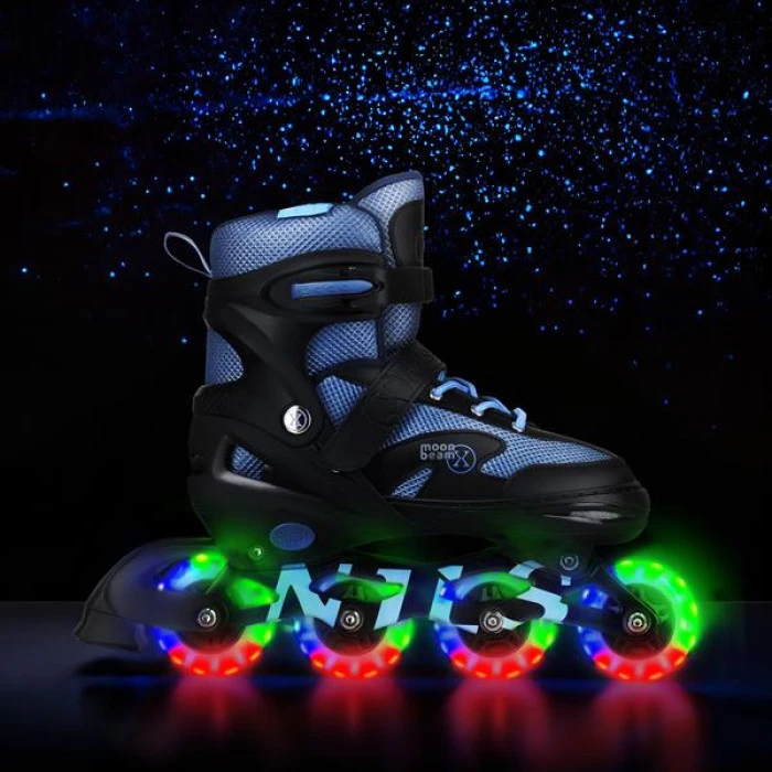 Роликовые коньки с комплектом защиты NILS EXTREME Moonbeam NA0189 размер S 31-34, черно-синие