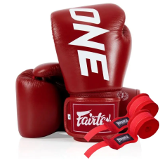 Перчатки боксерские кожаные с бинтами Fairtex BGV1-ONE 10 унций, красные