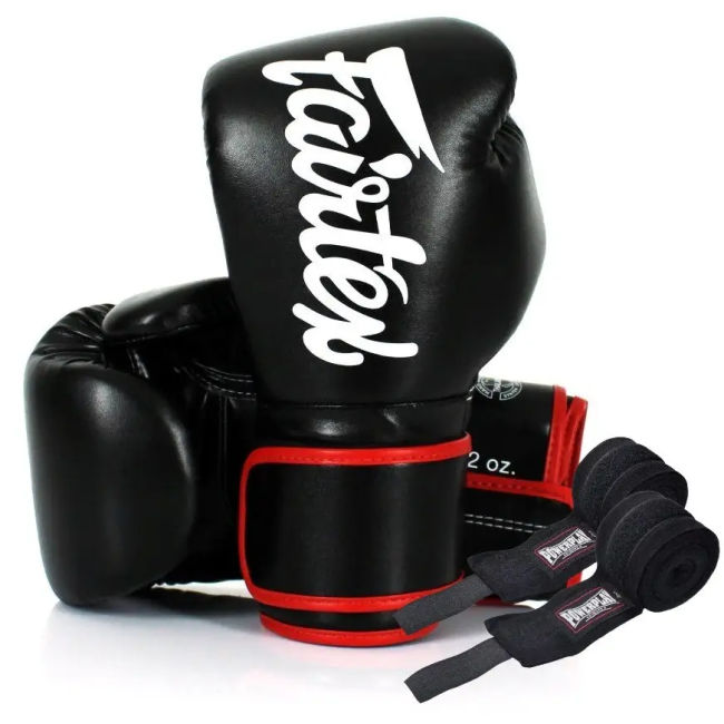 Перчатки боксерские с бинтами Fairtex BGV14 12 унций, черные