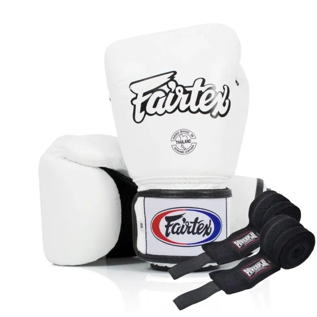 Перчатки боксерские с бинтами Fairtex BGV1 12 унций, белые