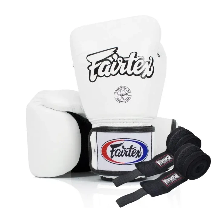 Перчатки боксерские с бинтами Fairtex BGV1 12 унций, белые