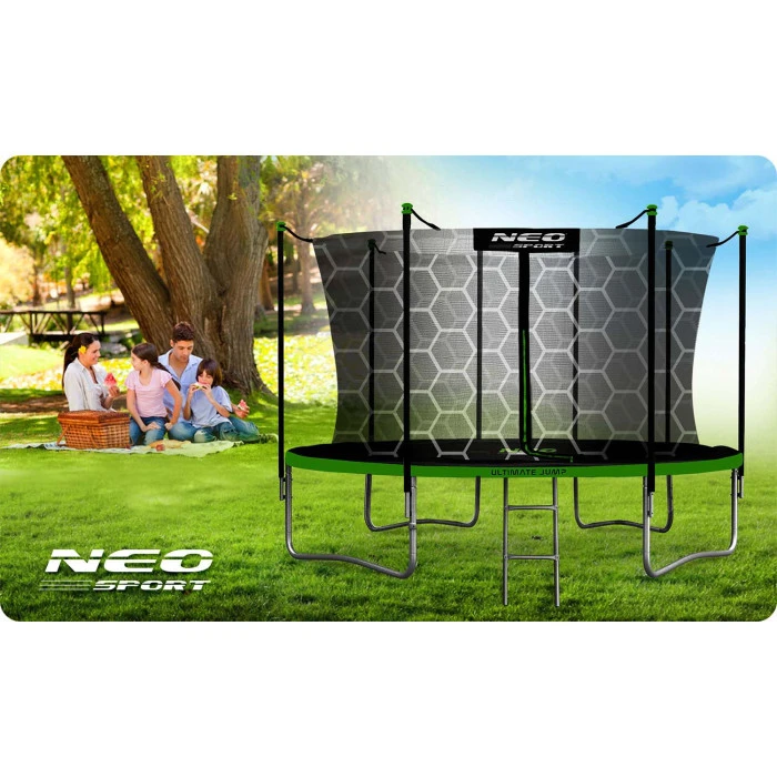 Батут Neo-Sport з внутрішньою сіткою 13 футів 404 см чорно-зелений