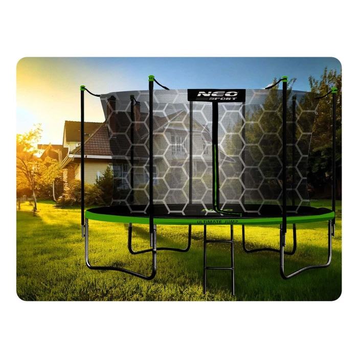 Батут Neo-Sport з внутрішньою сіткою 13 футів 404 см чорно-зелений