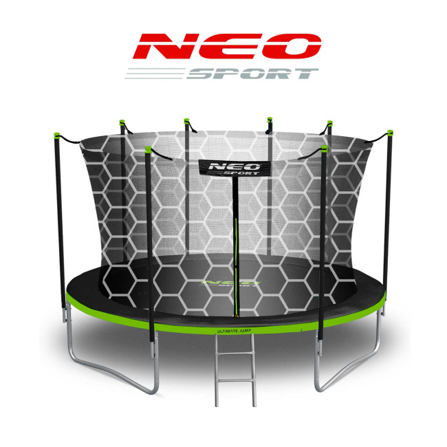 Батут Neo-Sport с внутренней сеткой 12 футов 374 см черно-зеленый
