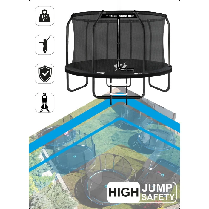 Батут THUNDER INSIDE ELITE з внутрішньою сіткою 16 футів 488 чорний