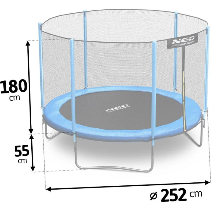 Батут Neo-Sport с наружной сеткой 8,5 футов 252 см голубой