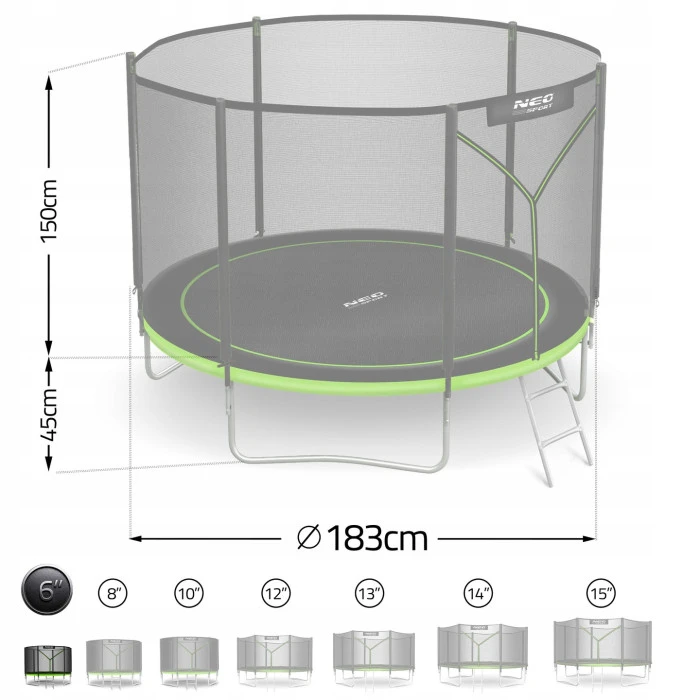 Батут Neo-Sport NS-06Z231 с наружной сеткой 6 футов 183 см, черно-зеленый.