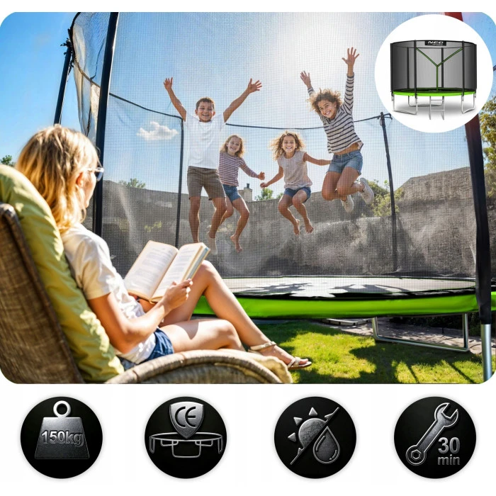 Батут Neo-Sport NS-06Z231 с наружной сеткой 6 футов 183 см, черно-зеленый.