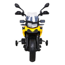 Детский аккумуляторный мотоцикл BMW F850 GS Желтый + Опорные колеса + Аудио LED + Free Start + EVA