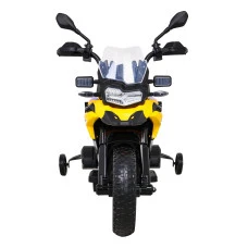 Дитячий акумуляторний мотоцикл BMW F850 GS Жовтий + Опорні колеса + Аудіо LED + Free Start + EVA