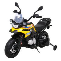 Детский аккумуляторный мотоцикл BMW F850 GS Желтый + Опорные колеса + Аудио LED + Free Start + EVA