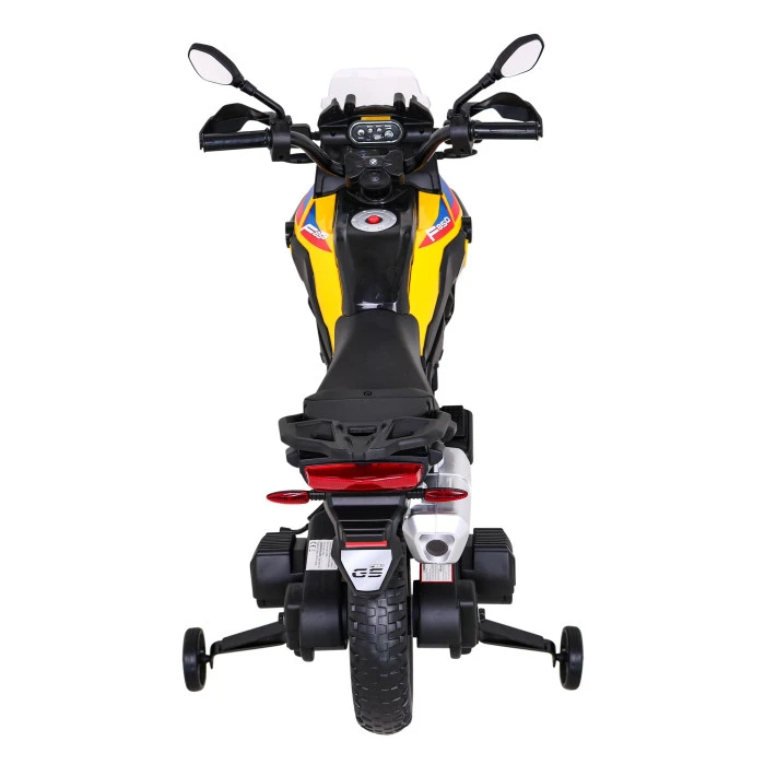 Дитячий акумуляторний мотоцикл BMW F850 GS Жовтий + Опорні колеса + Аудіо LED + Free Start + EVA