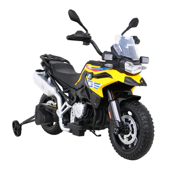 Дитячий акумуляторний мотоцикл BMW F850 GS Жовтий + Опорні колеса + Аудіо LED + Free Start + EVA