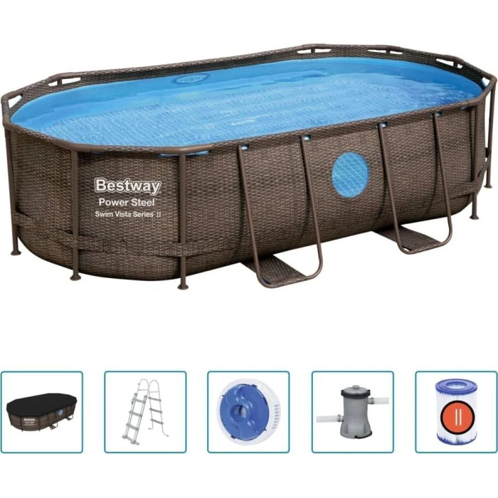 Бассейн каркасный овальный Bestway 92827 Power Steel, 427 x 250 см – коричневый.
