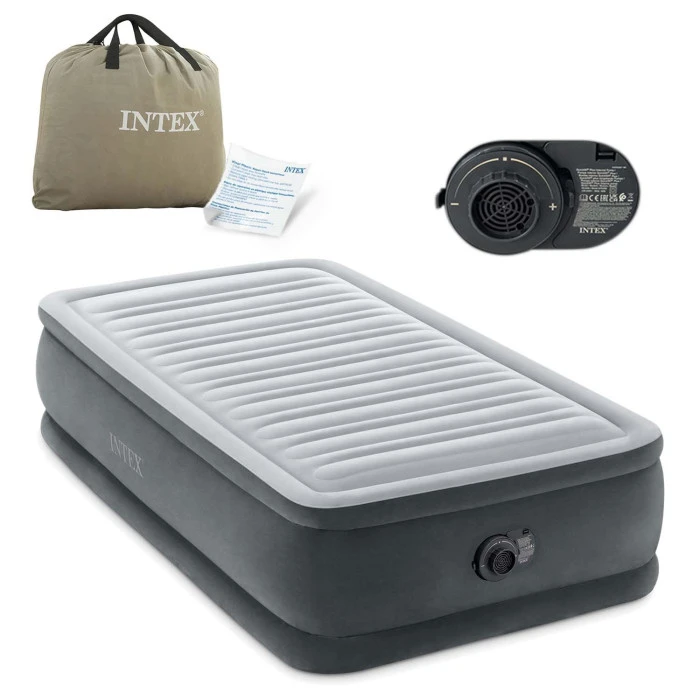 Матрац надувний Intex 64412ND з вбудованим електронасосом 191x99x46 см, сірий